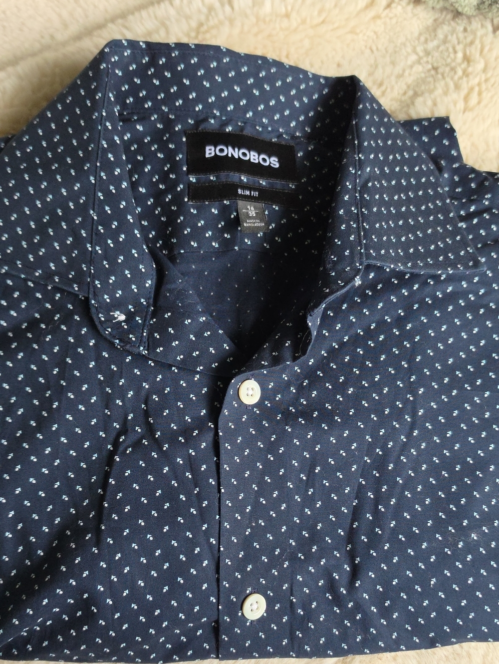 Bonobos Navy Button-Down with White Micro Dot Print